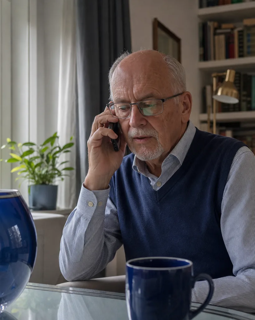Pacjent rozmawia z lekarzem przez telefon przy oknie