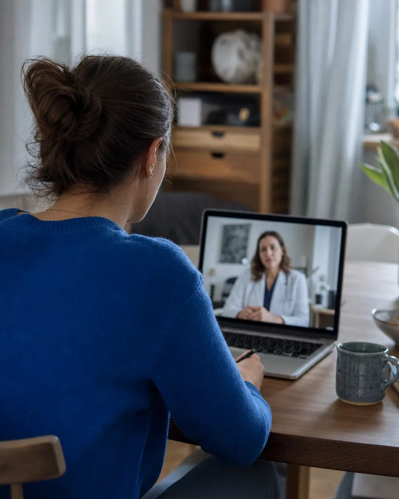 Pacjentka rozmawia z lekarką przez wideo na laptopie